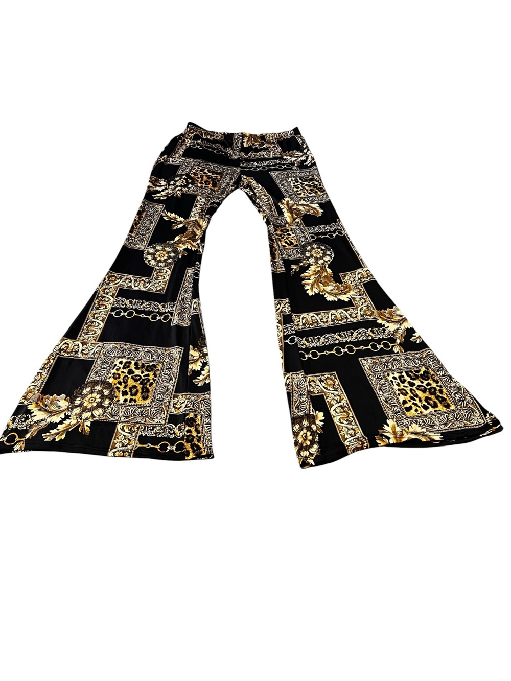 Fashion Nova Black & Gold Baroque Flare Pants